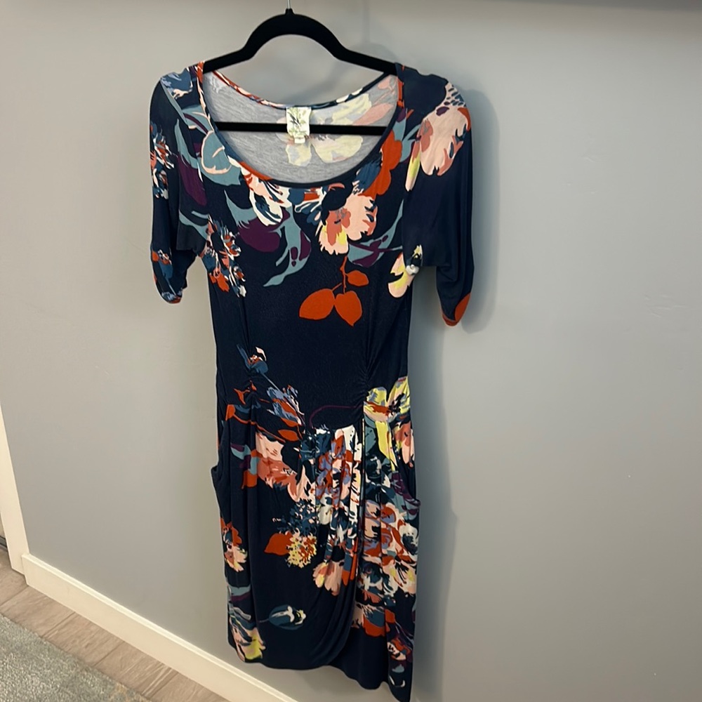 Anthropologie Navy Floral Print Dress